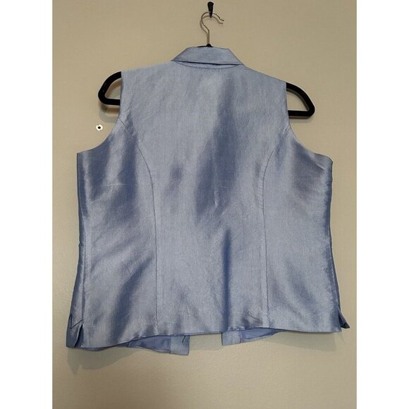 Vintage Y2K 100% Silk Women’s Medium Blouse Top Button Up Sleeveless Blue Floral - Picture 5 of 6
